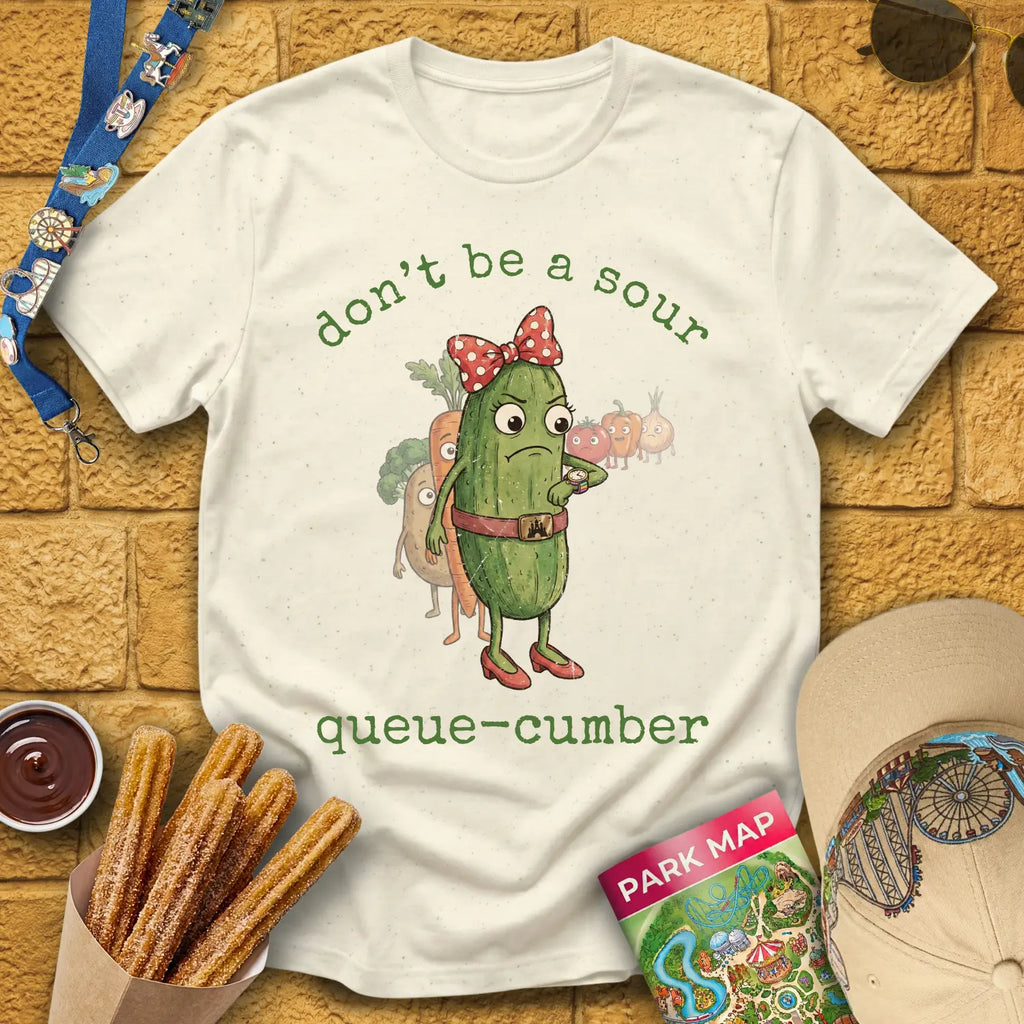 Queue-Cumber [InkPen] T-Shirt for Theme Park Fans (Natural)