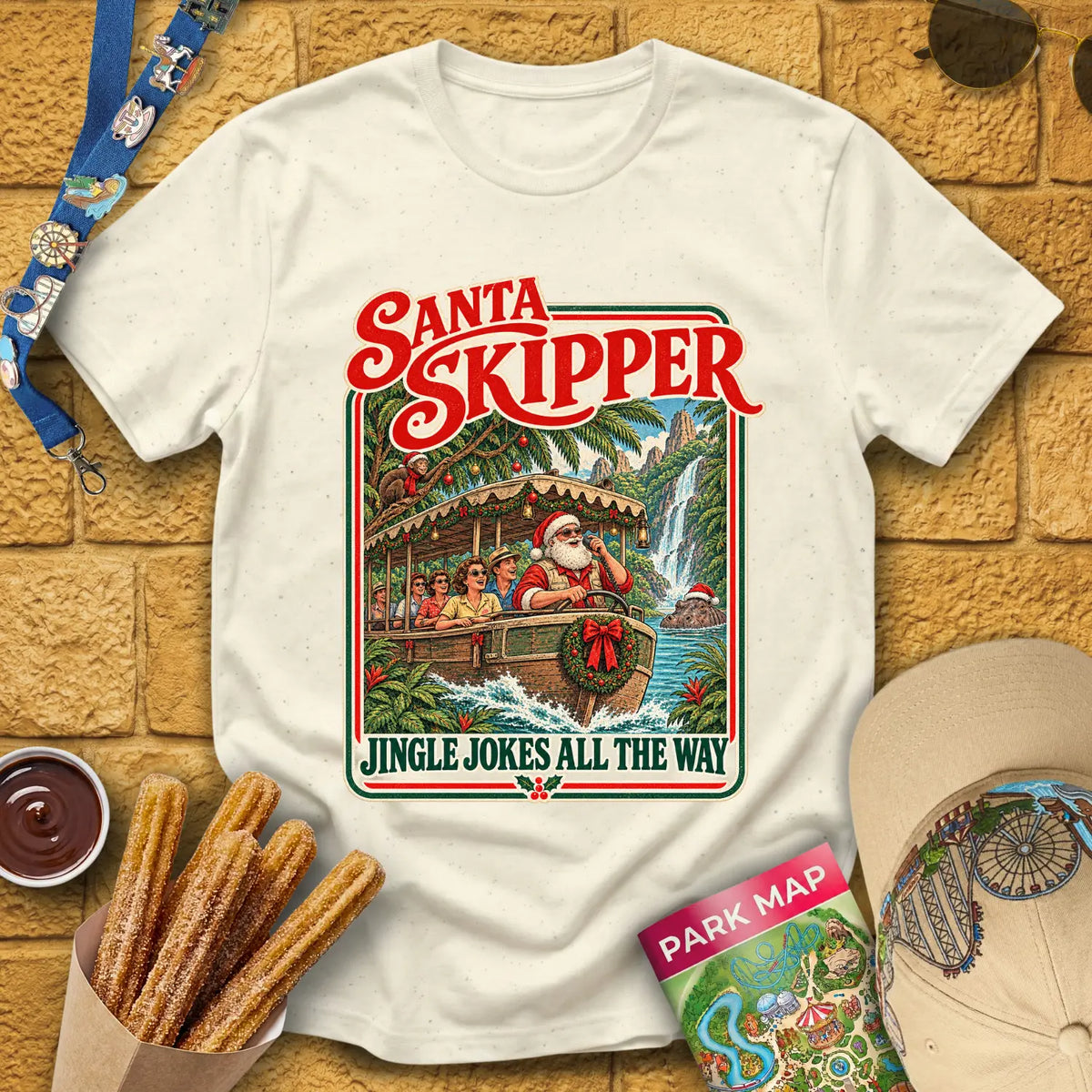 Santa Skipper [Poster] T-Shirt for Theme Park Fans (Natural)