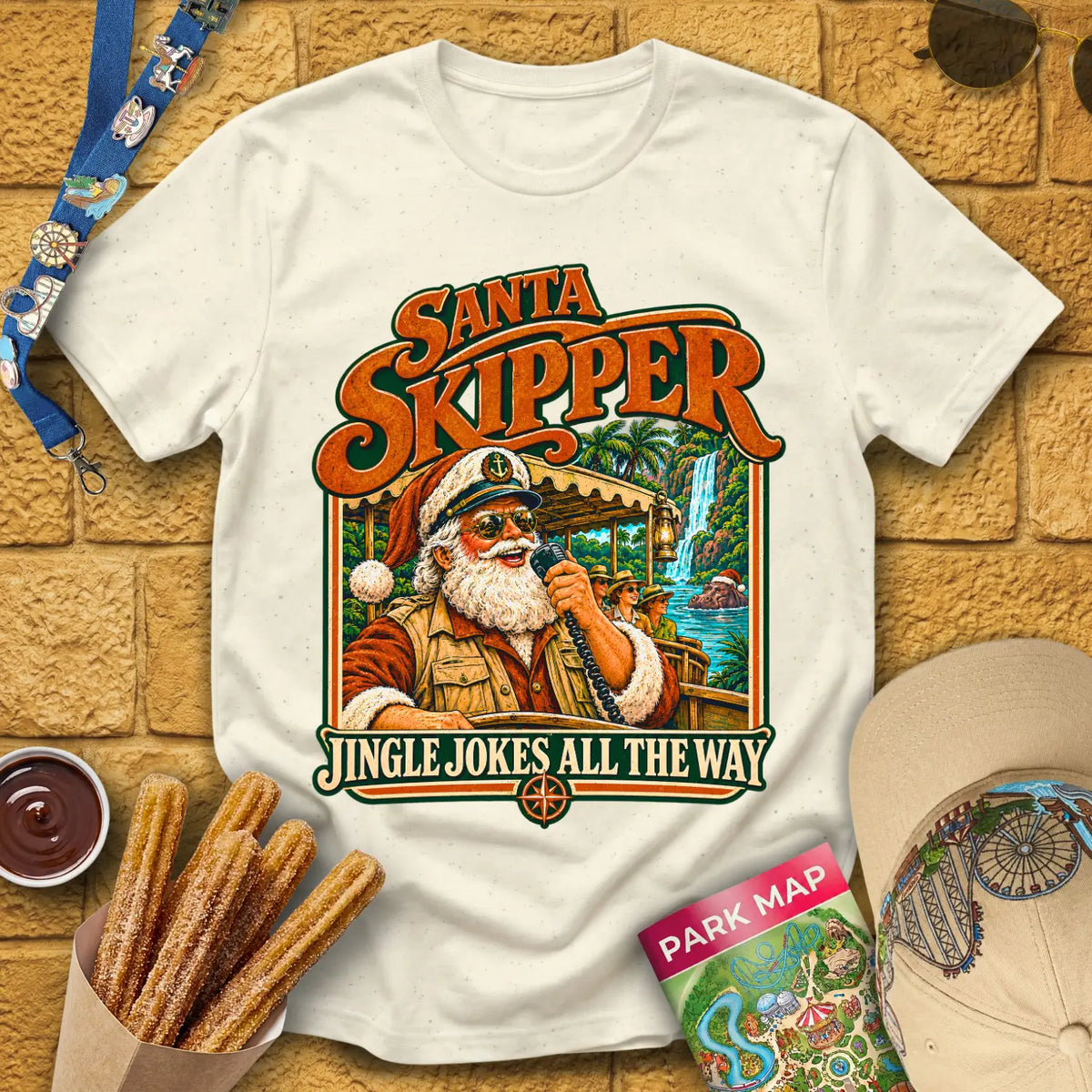 Santa Skipper [Retro] T-Shirt for Theme Park Fans (Natural)