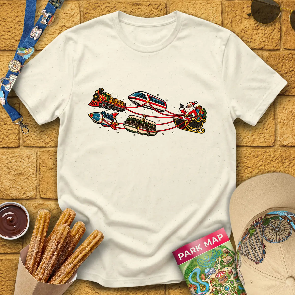 Santa's Special Sleigh [Retro] T-Shirt for Theme Park Fans (Natural)
