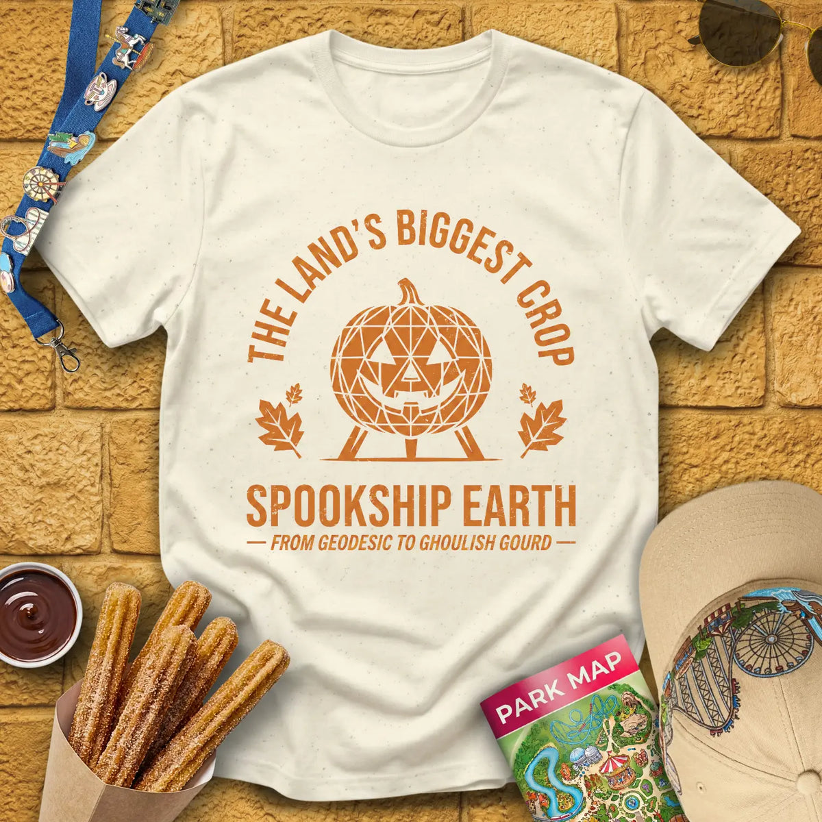 Spookship Earth [Emblem] T-Shirt for Theme Park Fans (Natural)