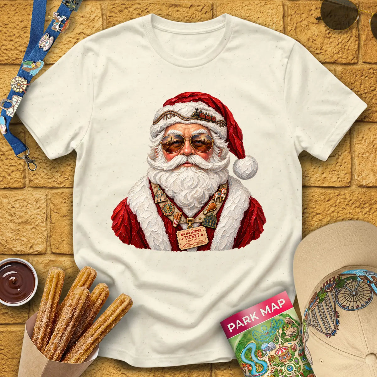 Theme Park Santa [Impasto] T-Shirt for Theme Park Fans (Natural)