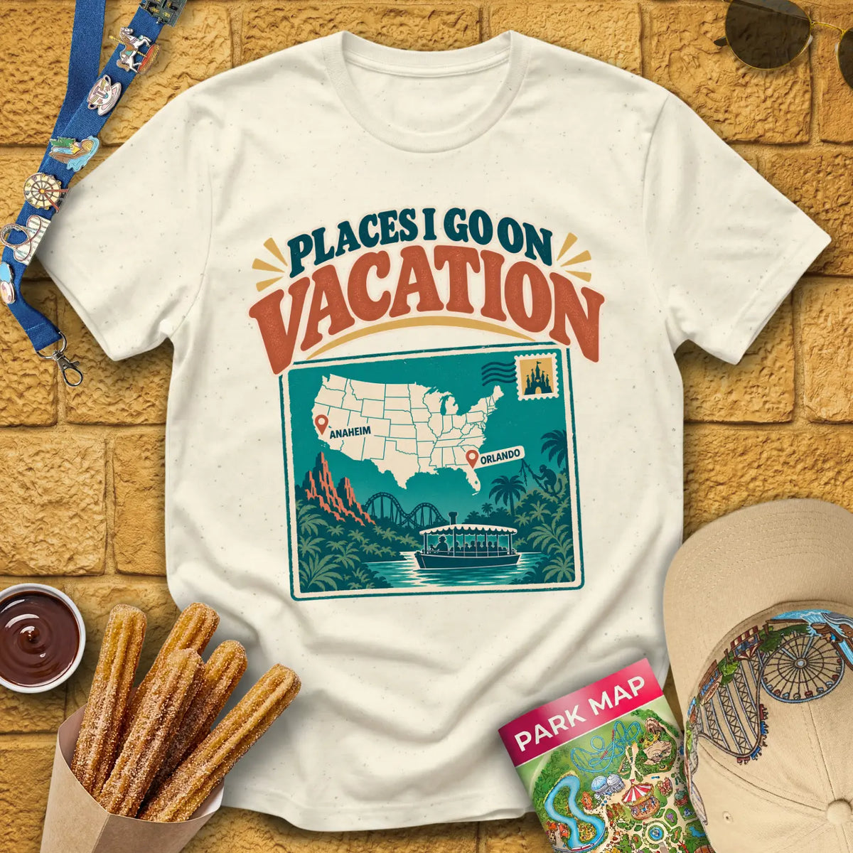 Vacation Places [Vintage] T-Shirt for Theme Park Fans (Natural)
