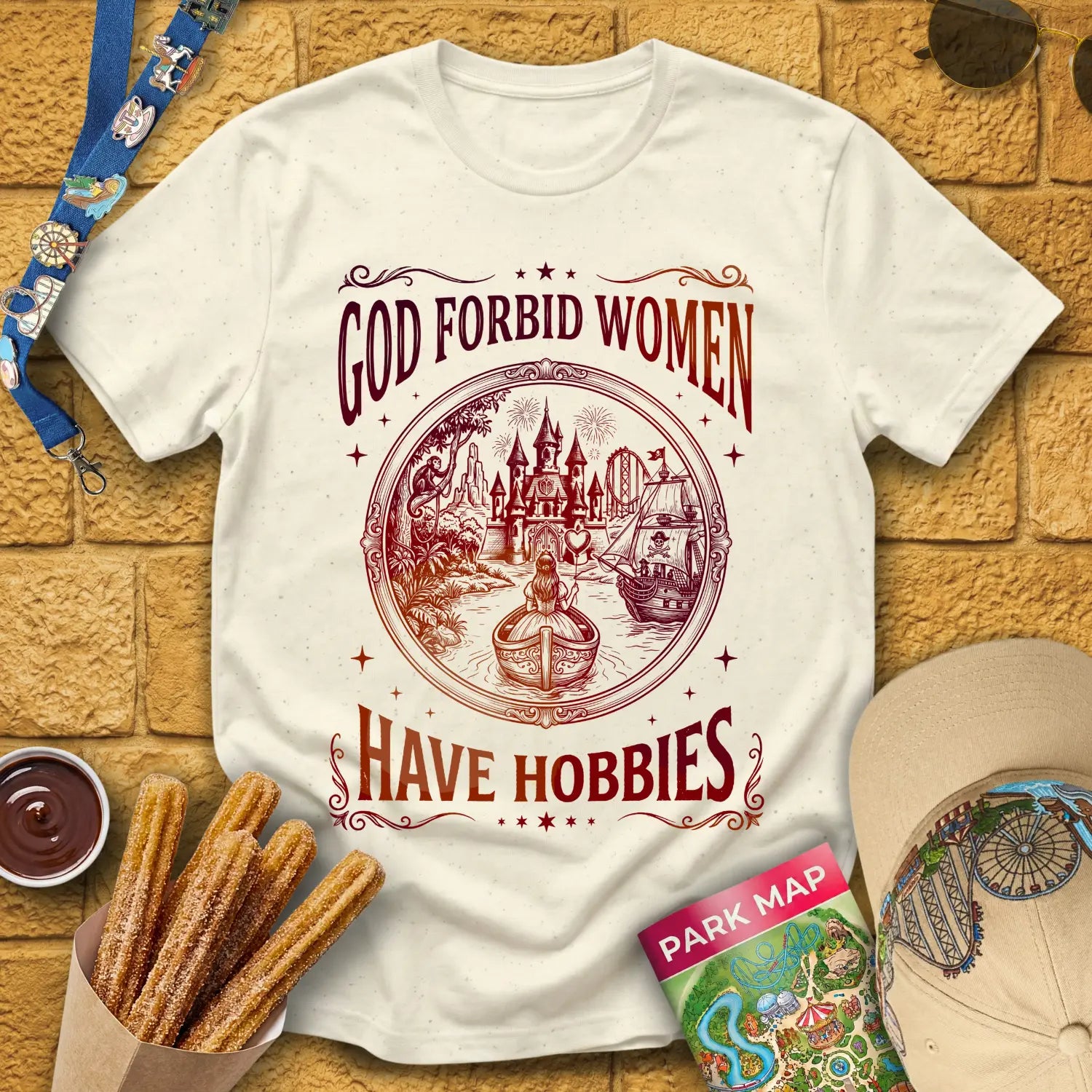 Women Hobbies [RetroArtsy] T-Shirt for Theme Park Fans (Natural)
