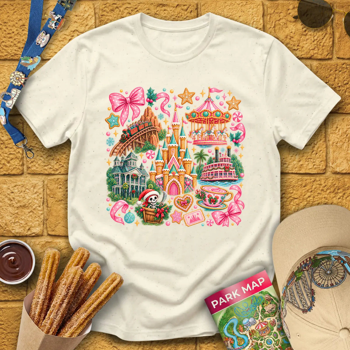 Xmas Theme Park [Cutesy] T-Shirt for Theme Park Fans (Natural)