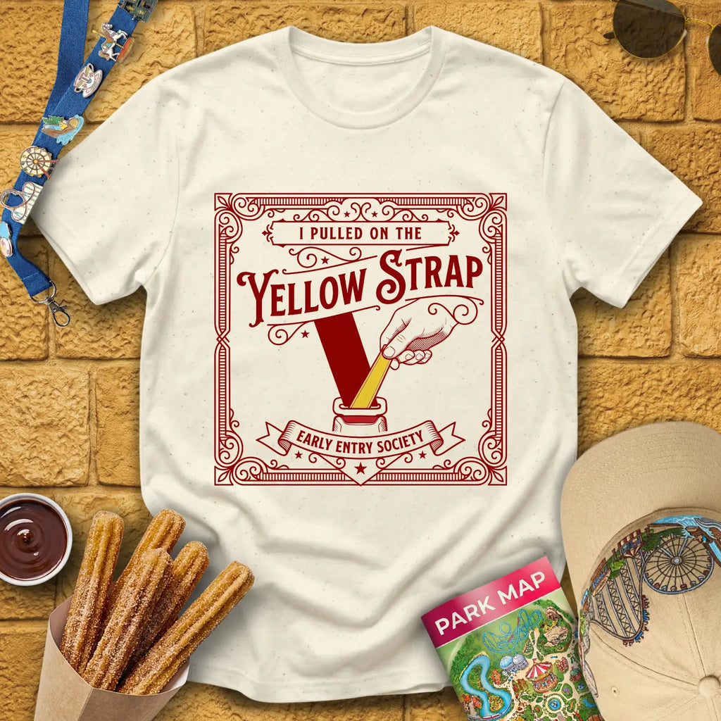 Yellow Strap [Victorian] T-Shirt for Theme Park Fans (Natural)
