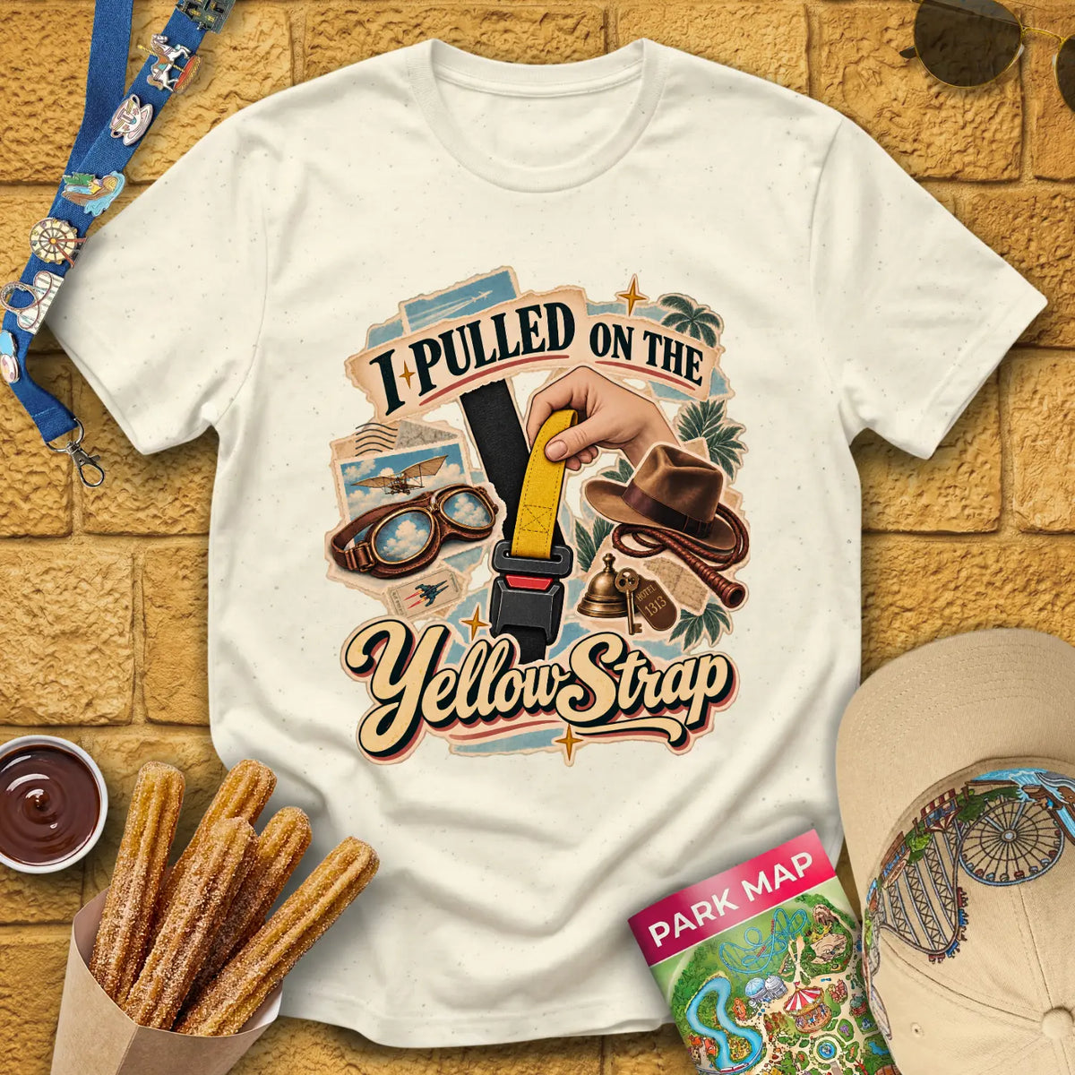 Yellow Strap [Vox] T-Shirt for Theme Park Fans (Natural)