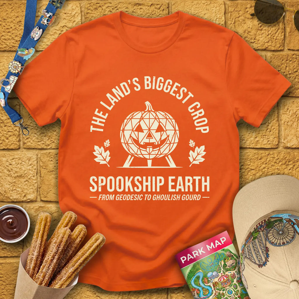 Spookship Earth [Emblem] T-Shirt for Theme Park Fans (Orange)