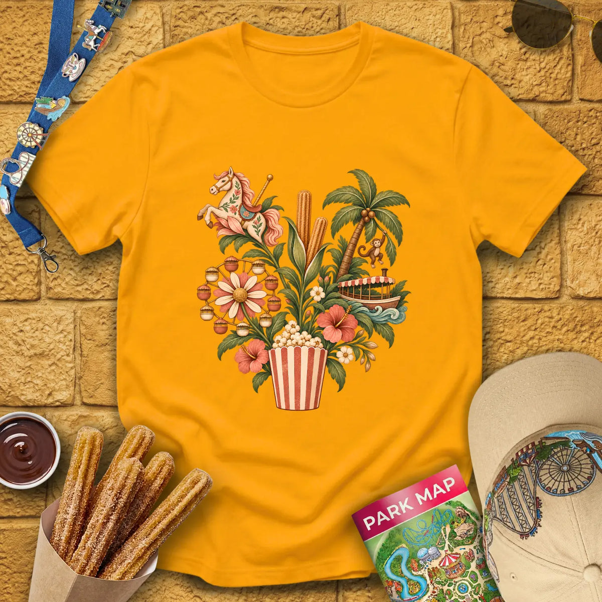 Popcorn Park Plant [Boho] T-Shirt for Theme Park Fans (Gold)