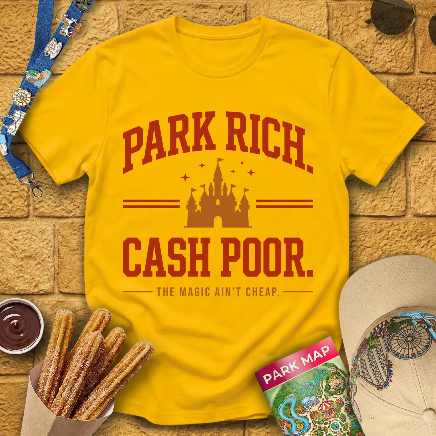 Park Rich Cash Poor [College] T-Shirt for Theme Park Fans (Daisy)