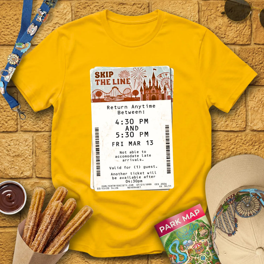 Skip The Line Ticket [Retro] T-Shirt for Theme Park Fans (Daisy)