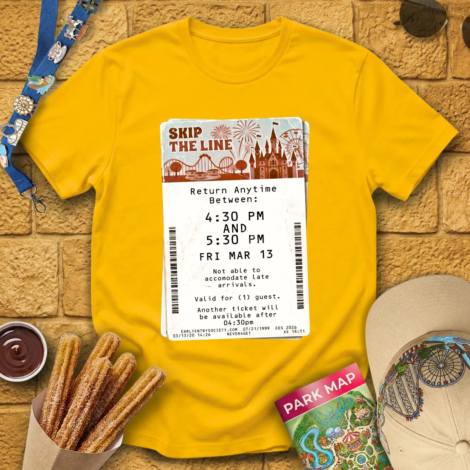 Skip The Line Ticket [Retro] T-Shirt for Theme Park Fans (Daisy)
