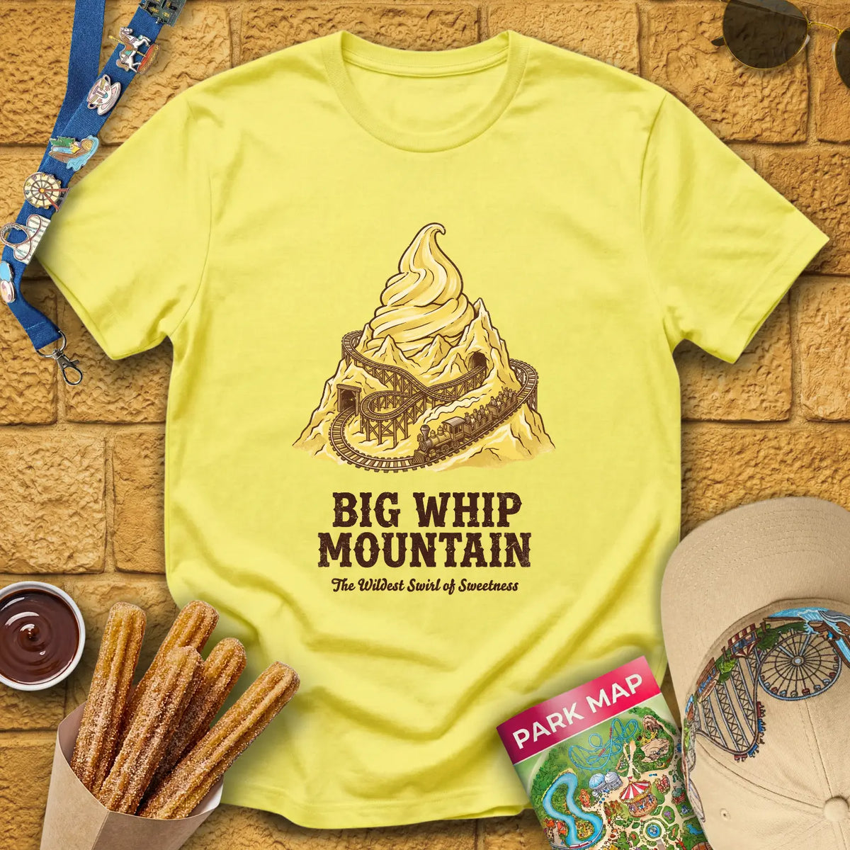 Big Whip Mountain [Retro] T-Shirt for Theme Park Fans (Cornsilk)