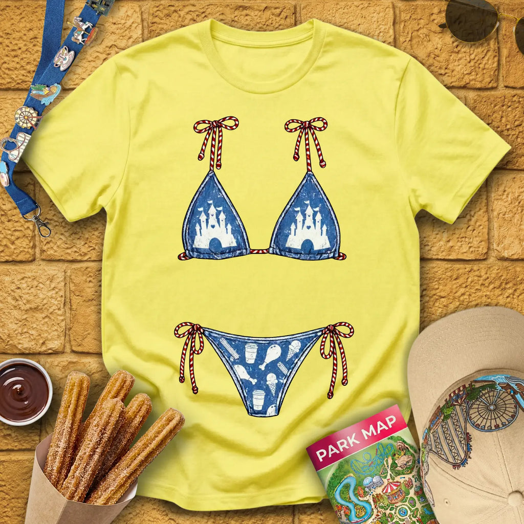 Bikini [Distressed] T-Shirt for Theme Park Fans (Cornsilk)