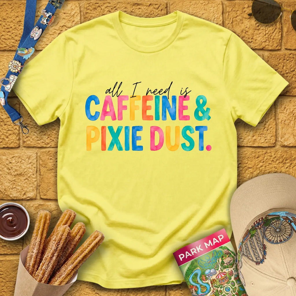 Caffeine & Pixie Dust [Colored] T-Shirt for Theme Park Fans (Cornsilk)