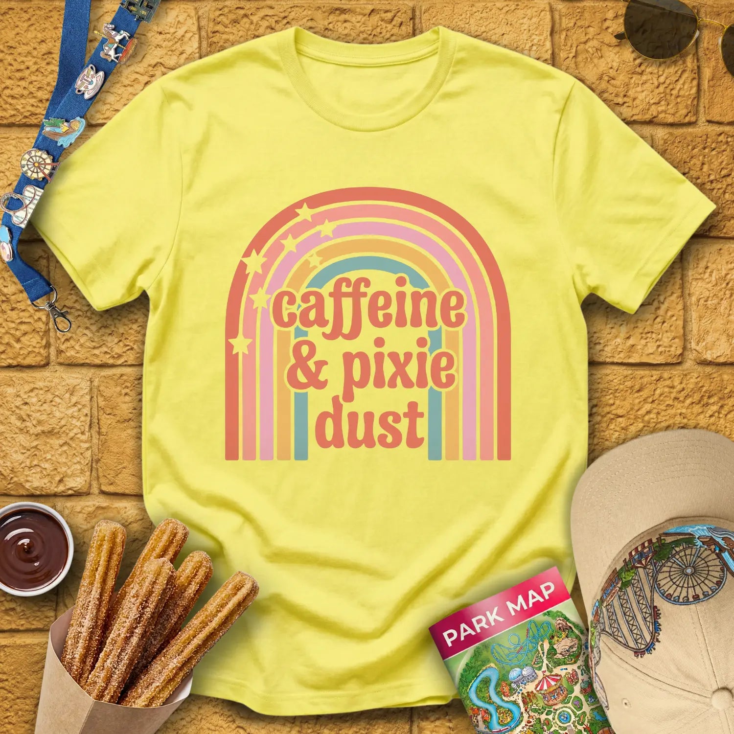 Caffeine & Pixie Dust [Cute70s] T-Shirt for Theme Park Fans (Cornsilk)