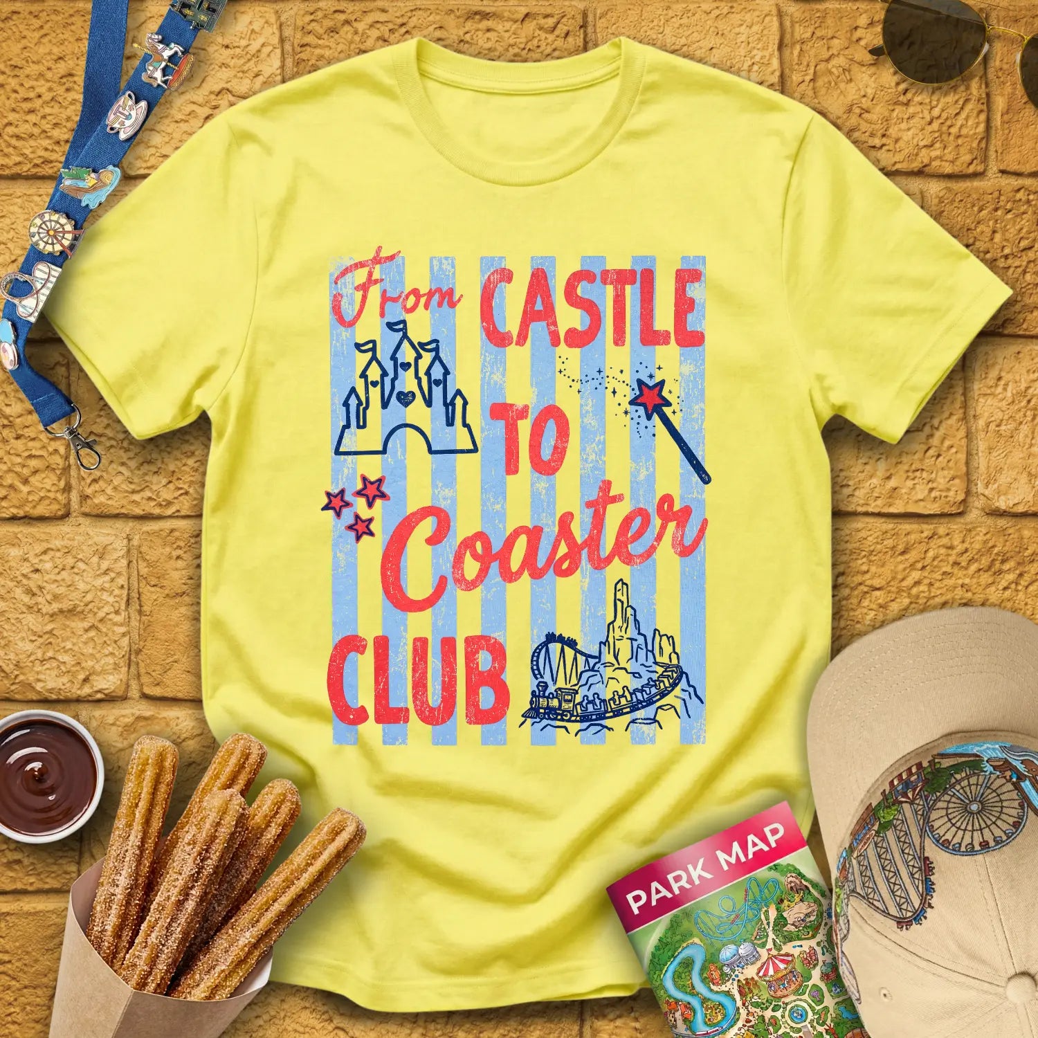 Castle Coaster Club [Distressed] T-Shirt for Theme Park Fans (Cornsilk)