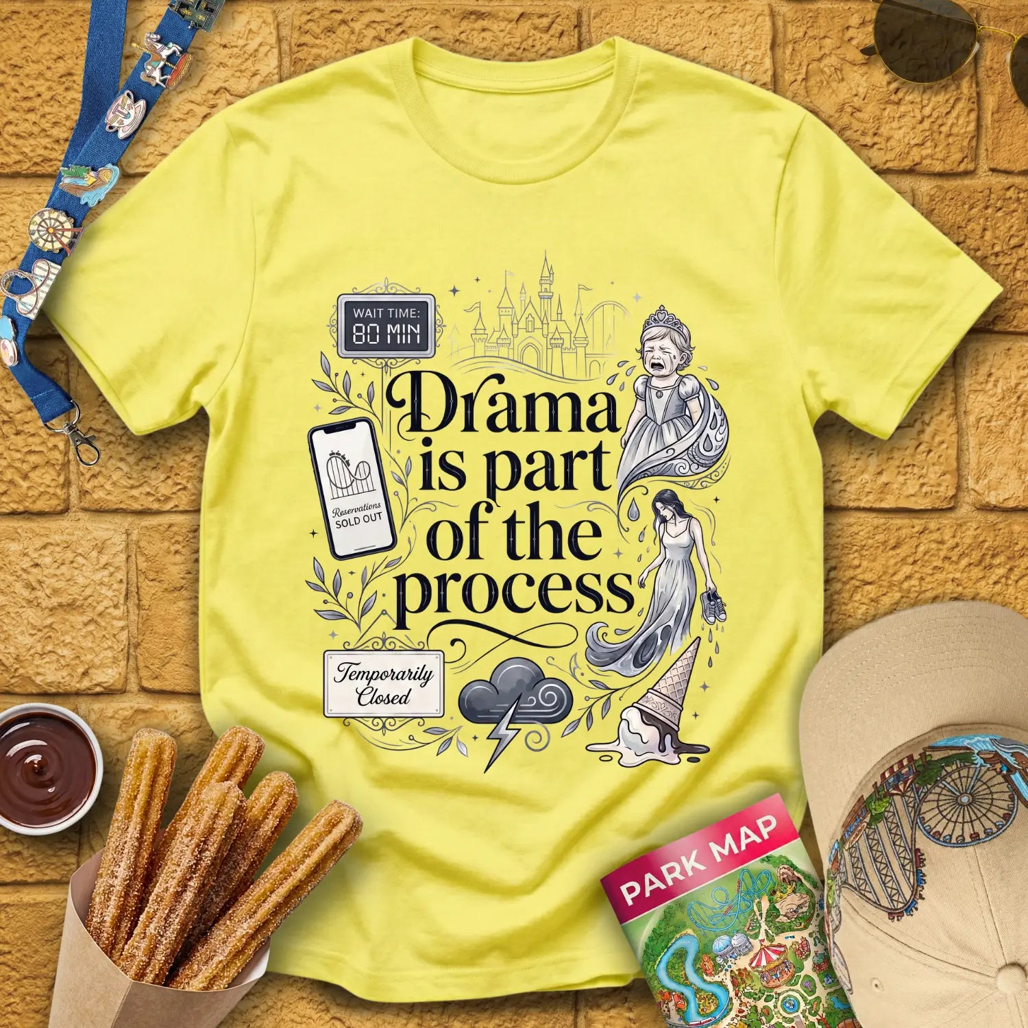Drama Process [Elite] T-Shirt for Theme Park Fans (Cornsilk)