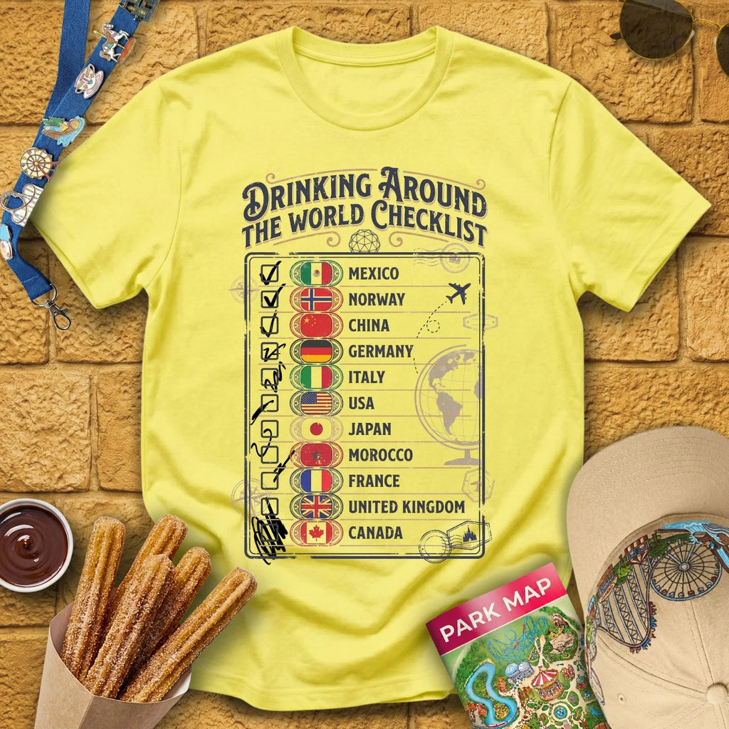 Drinking Checklist [Voyage] T-Shirt for Theme Park Fans (Cornsilk)