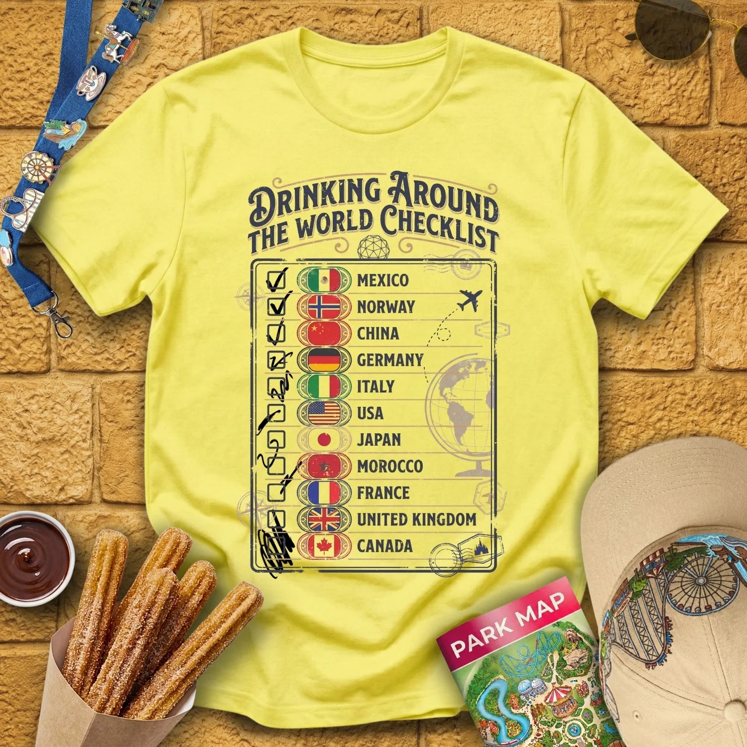 Drinking Checklist [Voyage] T-Shirt for Theme Park Fans (Cornsilk)