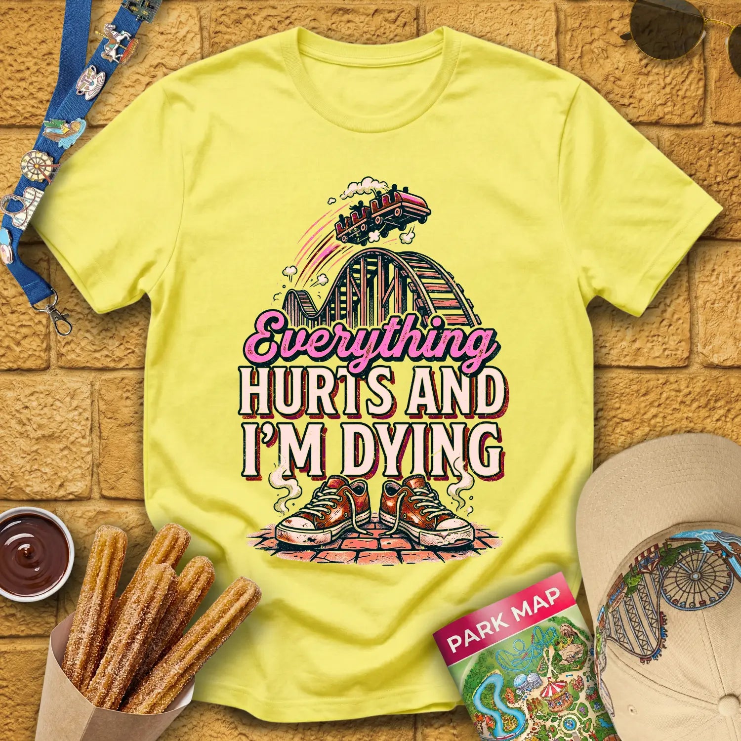 Everything Hurts [RetroBold] T-Shirt for Theme Park Fans (Cornsilk)