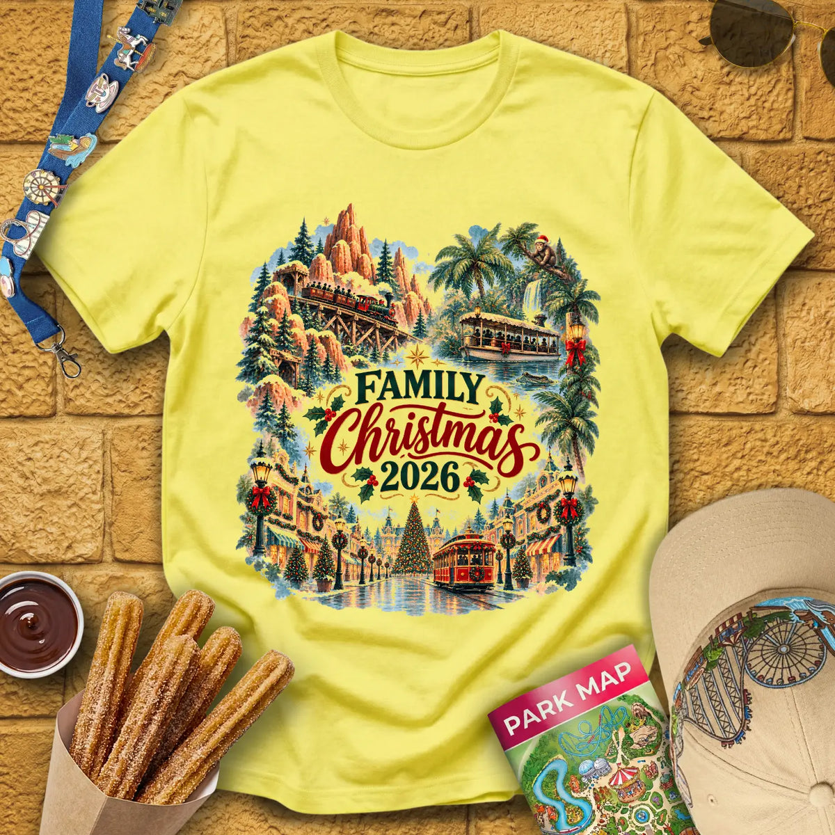 Family Christmas 2026 [Water] T-Shirt for Theme Park Fans (Cornsilk)