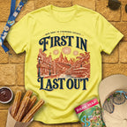 First In Last Out [Retro] T-Shirt for Theme Park Fans (Cornsilk)