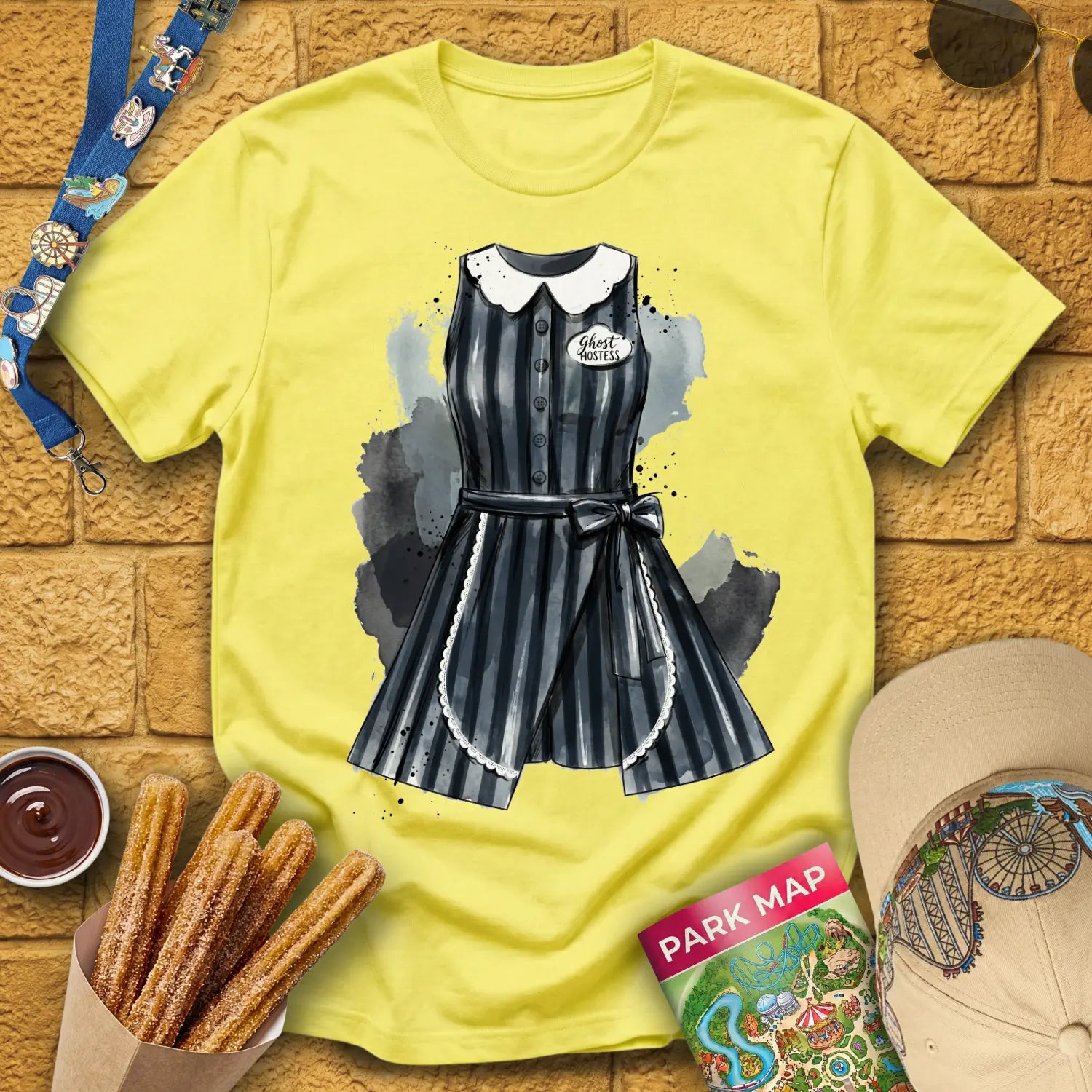 Ghost Hostess Dress [Artsy] T-Shirt for Theme Park Fans (Cornsilk)
