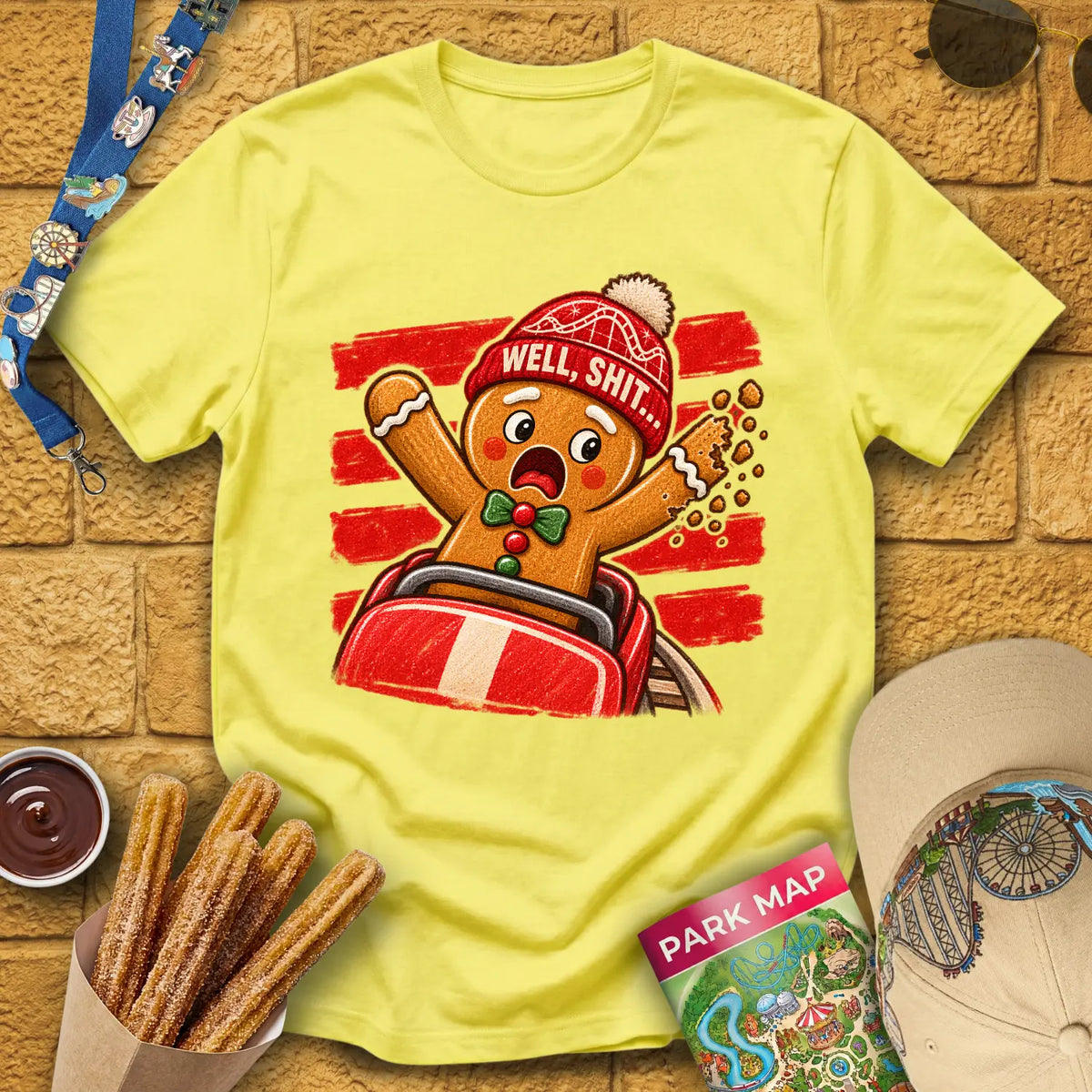 Gingerbread Man Fail [Striped] T-Shirt for Theme Park Fans (Cornsilk)