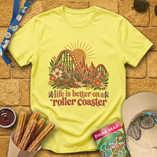 Life's Better On Coaster [Boho] T-Shirt for Theme Park Fans (Cornsilk)
