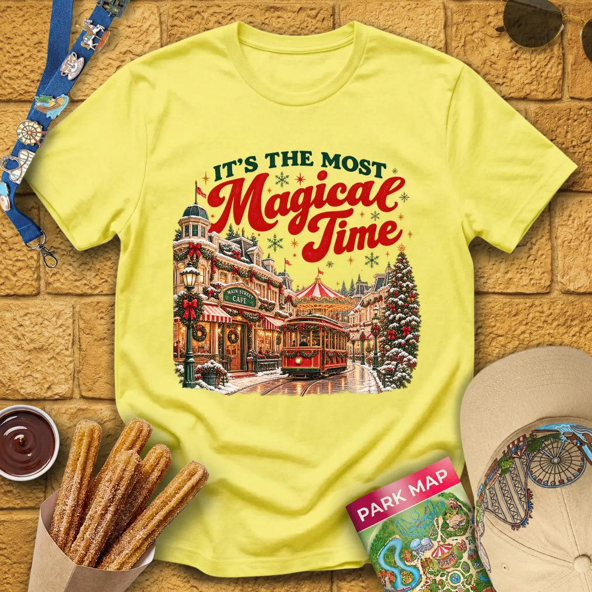 Magical Time Street [Retro] T-Shirt for Theme Park Fans (Cornsilk)