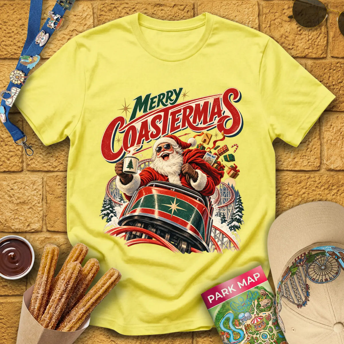 Merry Coastermas [50s] T-Shirt for Theme Park Fans (Cornsilk)