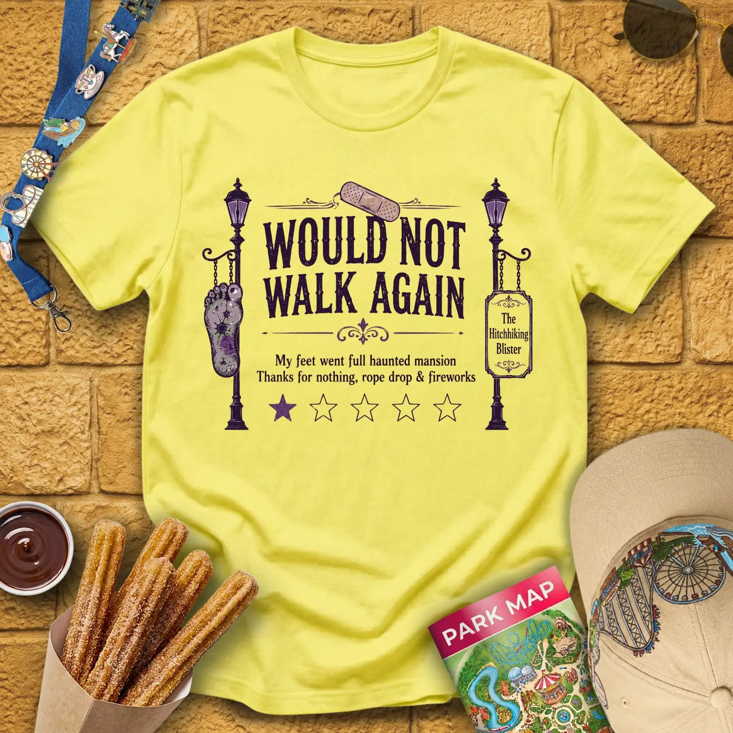 Not Walk Again [Haunted] T-Shirt for Theme Park Fans (Cornsilk)