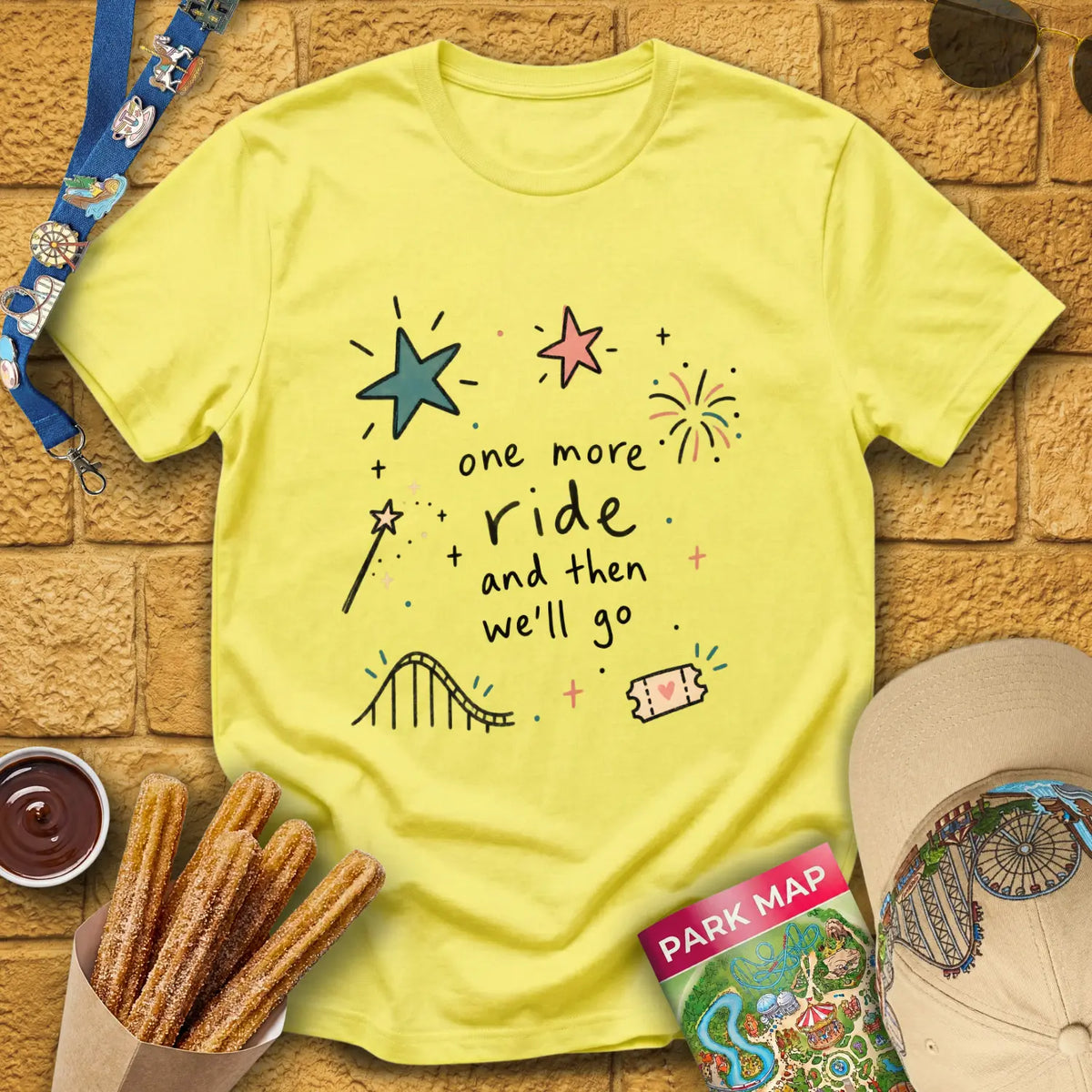 One More Ride [Doodle] T-Shirt for Theme Park Fans (Cornsilk)