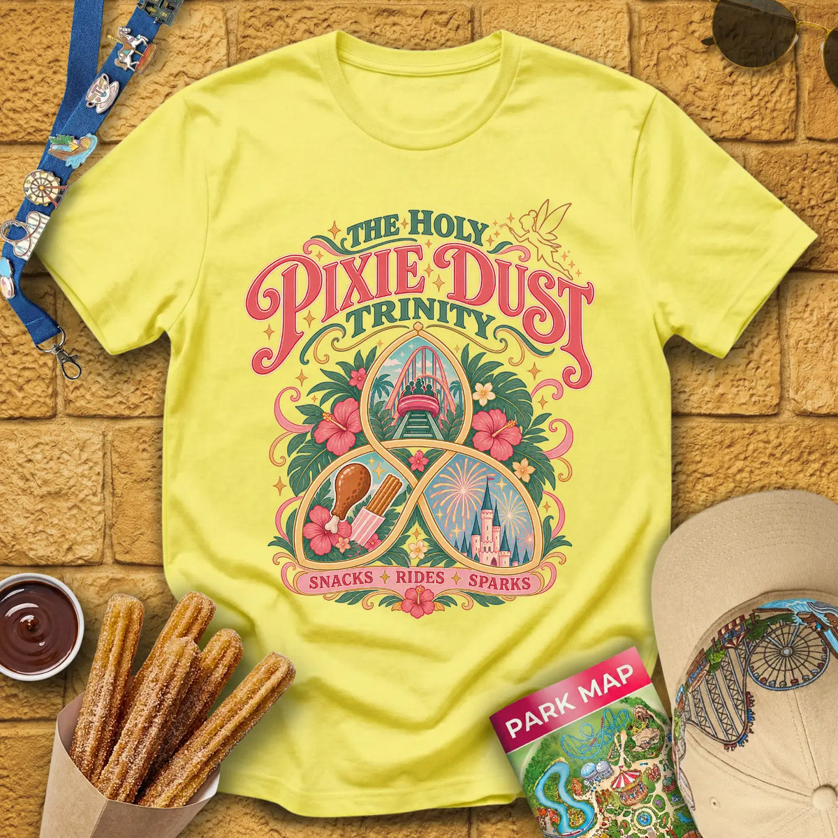 Pixie Dust Trinity [Artsy] T-Shirt for Theme Park Fans (Cornsilk)