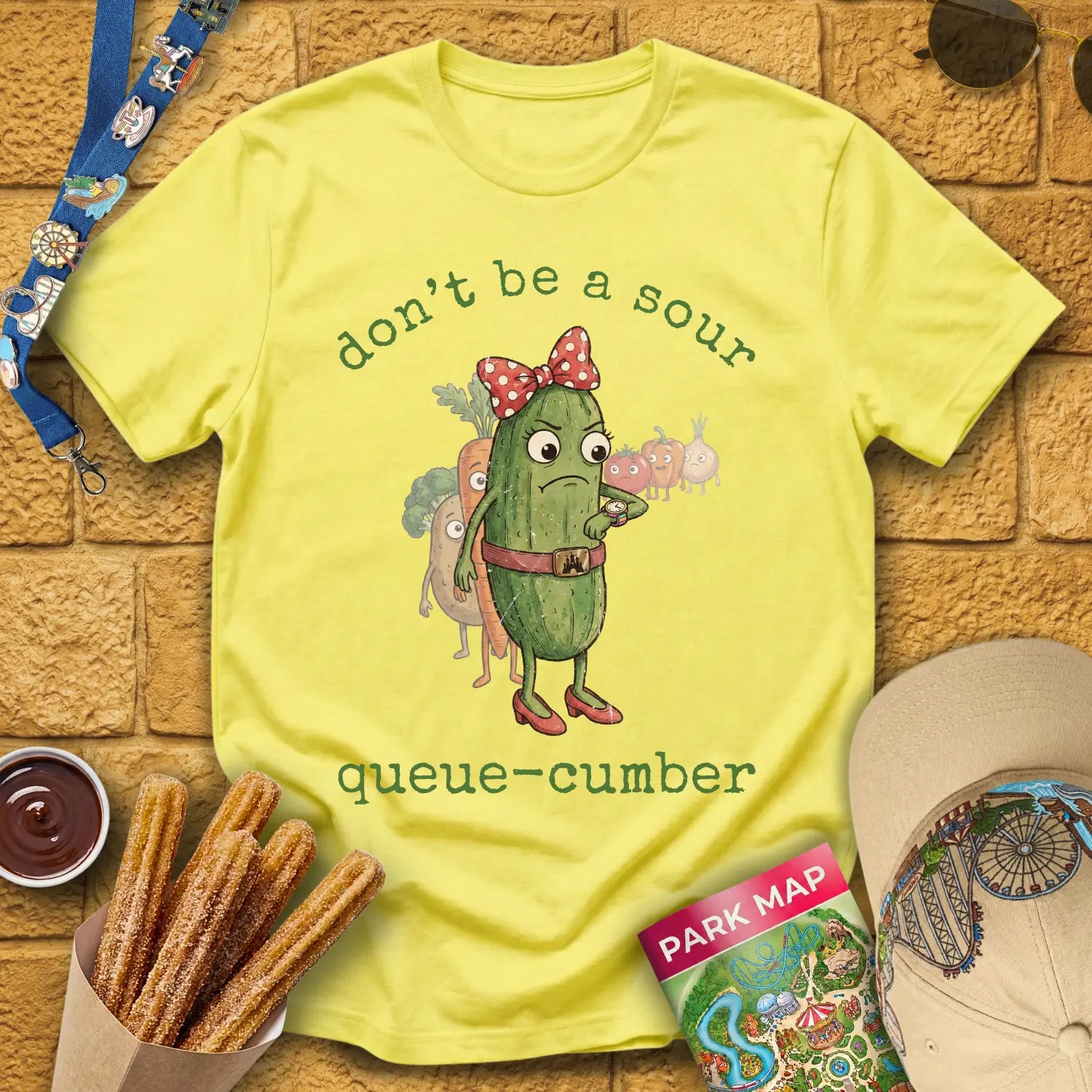Queue-Cumber [InkPen] T-Shirt for Theme Park Fans (Cornsilk)
