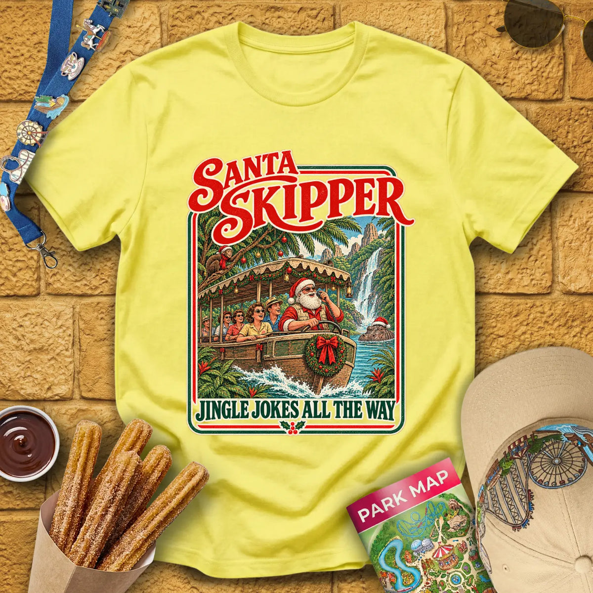 Santa Skipper [Poster] T-Shirt for Theme Park Fans (Cornsilk)