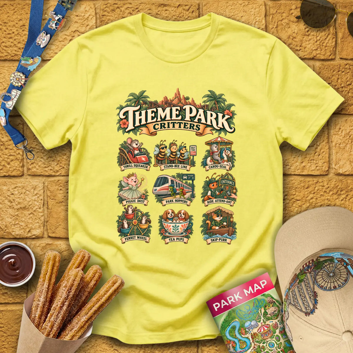 Theme Park Critters [Boho] T-Shirt for Theme Park Fans (Cornsilk)