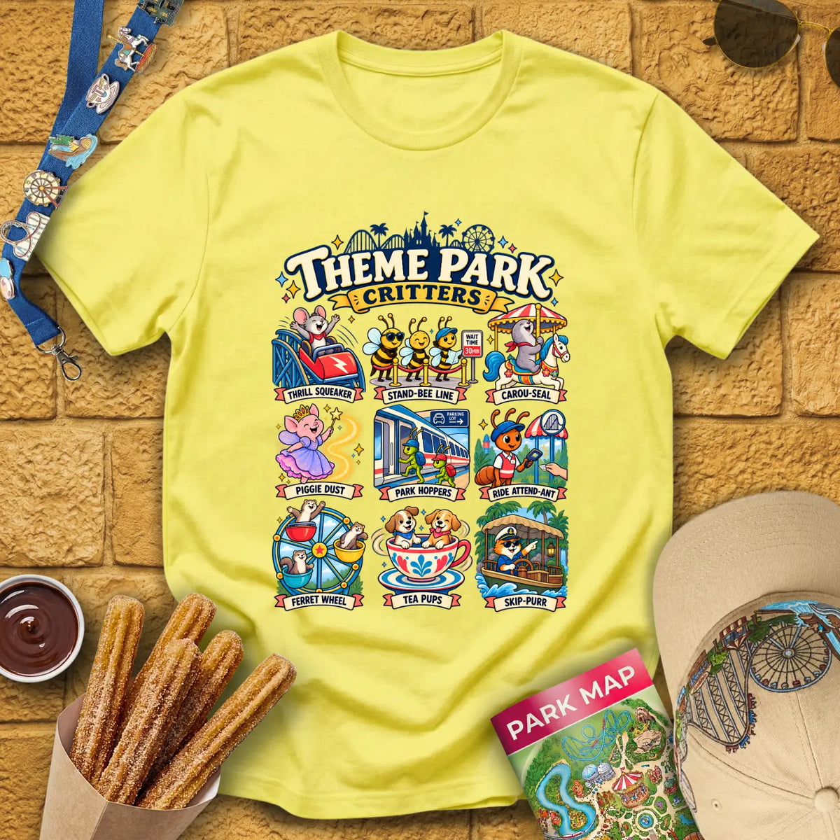 Theme Park Critters [Comic] T-Shirt for Theme Park Fans (Cornsilk)