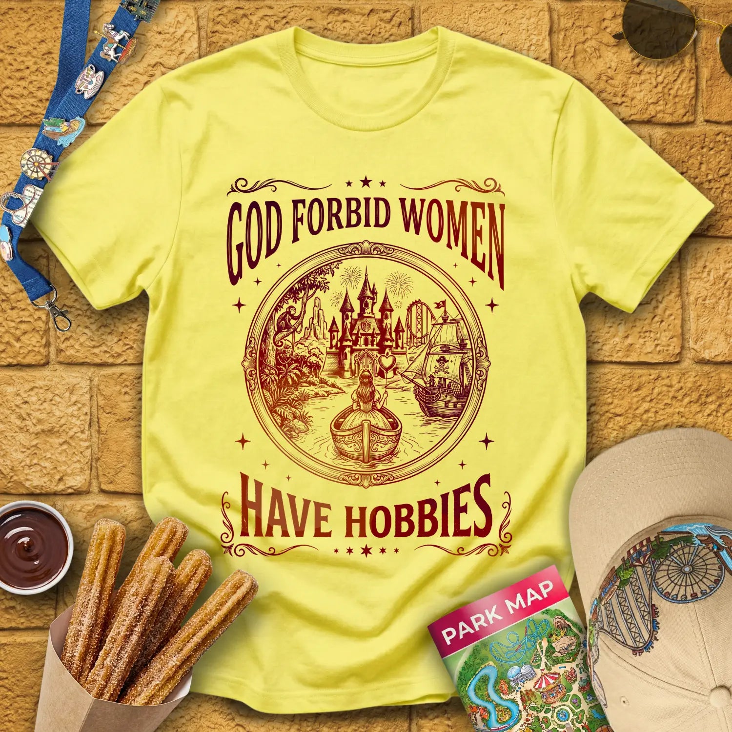 Women Hobbies [RetroArtsy] T-Shirt for Theme Park Fans (Cornsilk)