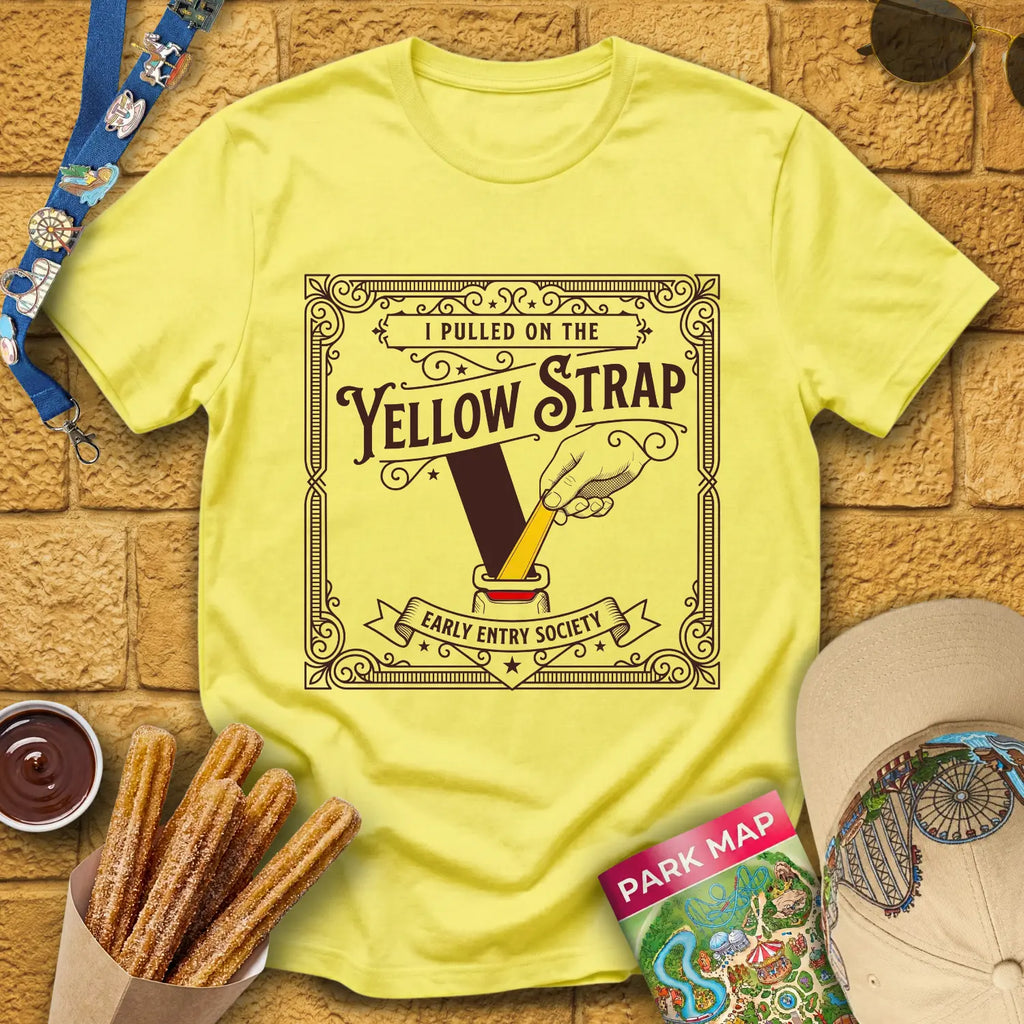Yellow Strap [Victorian] T-Shirt for Theme Park Fans (Cornsilk)