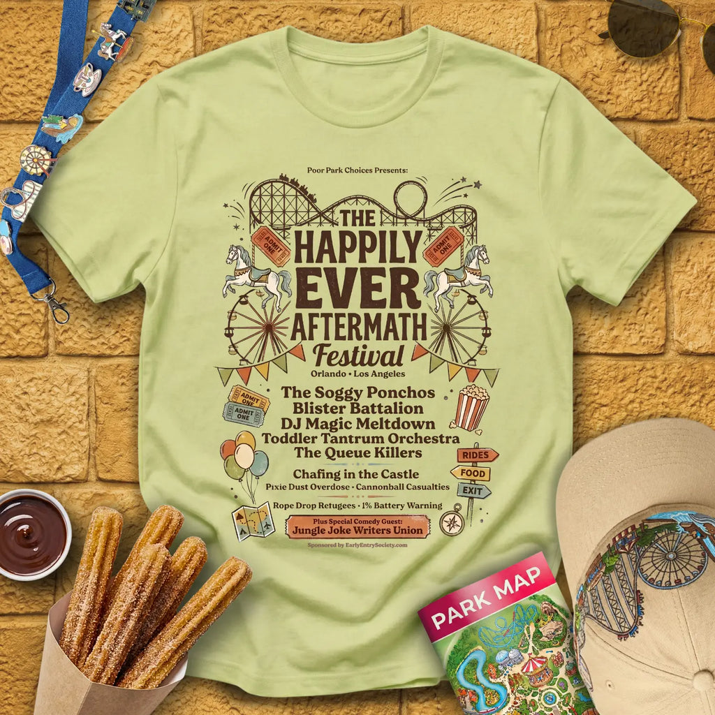 Aftermath Festival [Retro] T-Shirt for Theme Park Fans (Pistachio)