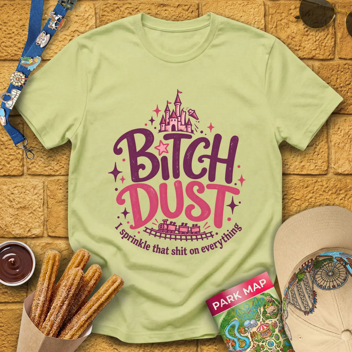 B Dust [Artsy] T-Shirt for Theme Park Fans (Pistachio)