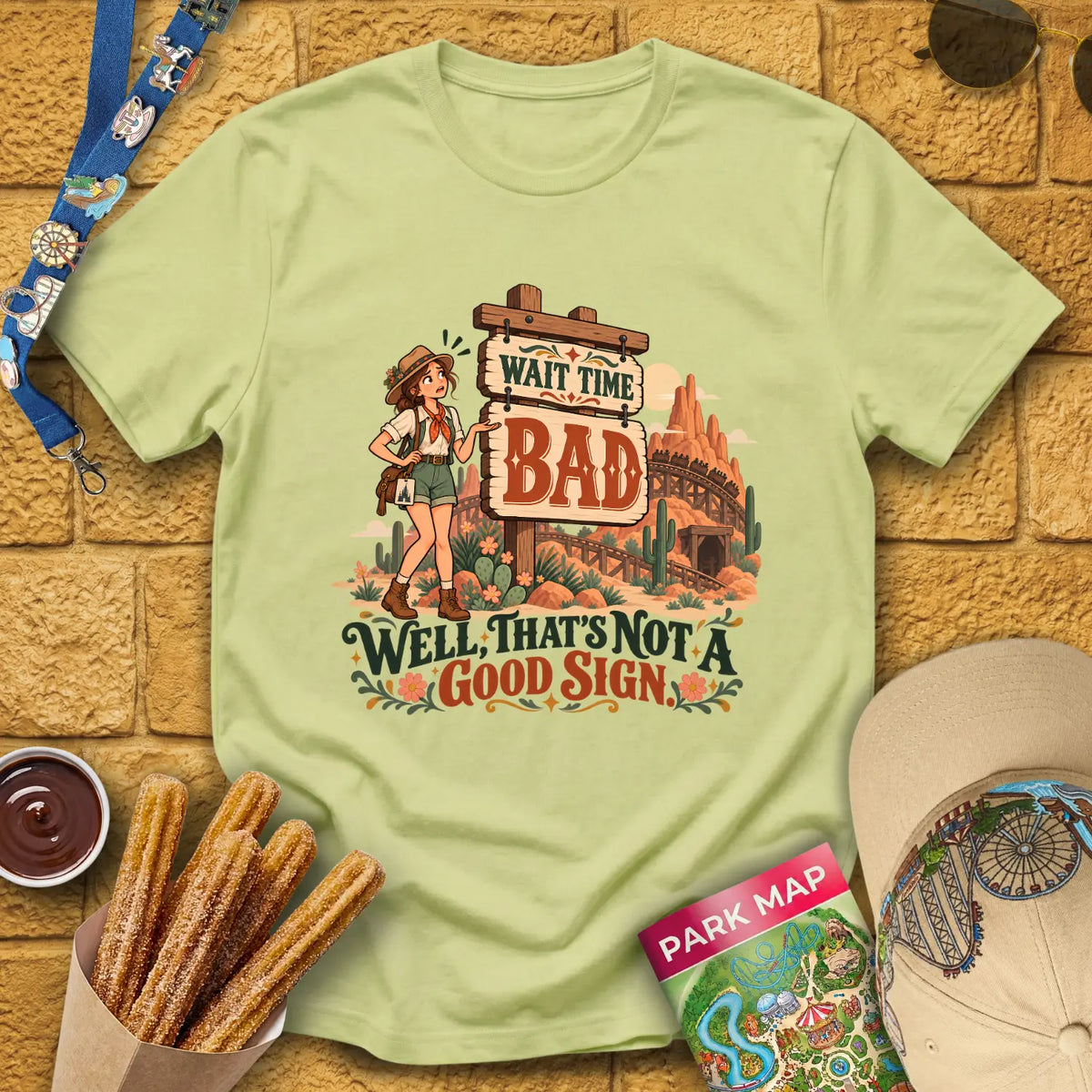 Bad Wait Time [Boho] T-Shirt for Theme Park Fans (Pistachio)