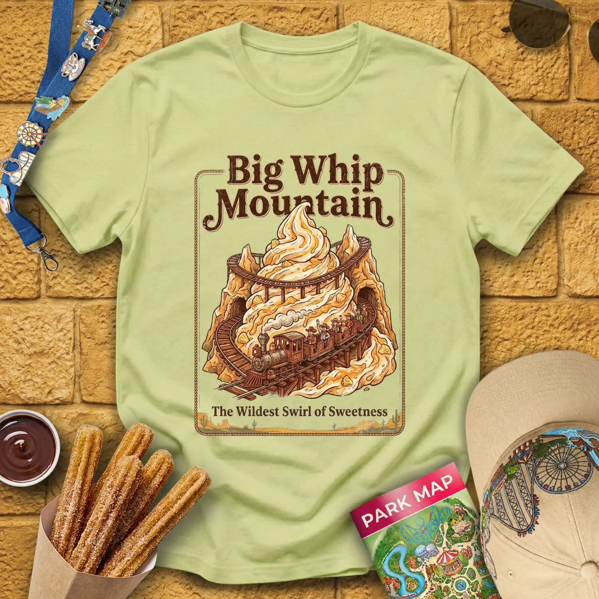 Big Whip Mountain [MidCen] T-Shirt for Theme Park Fans (Pistachio)