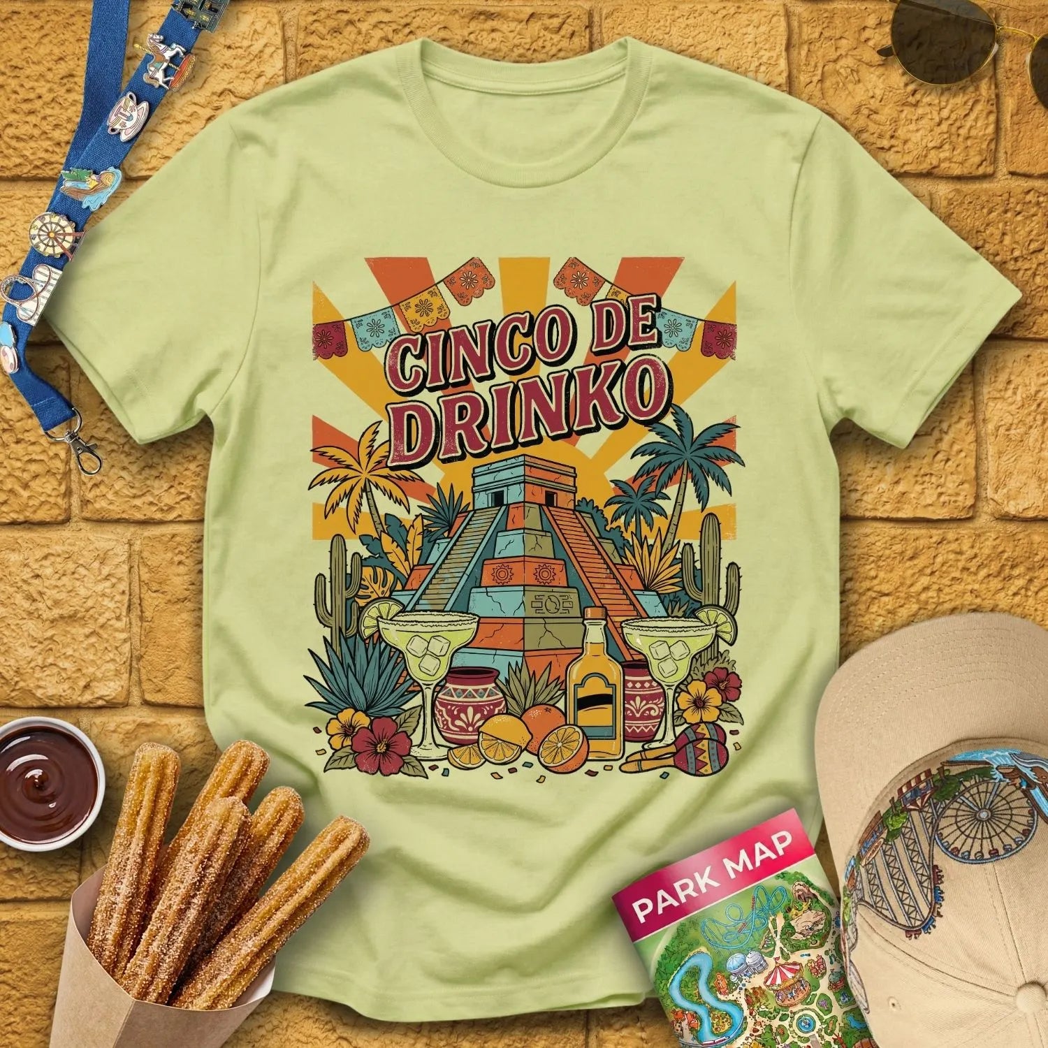 Cinco De Drinko [RetroPoster] T-Shirt for Theme Park Fans (Pistachio)