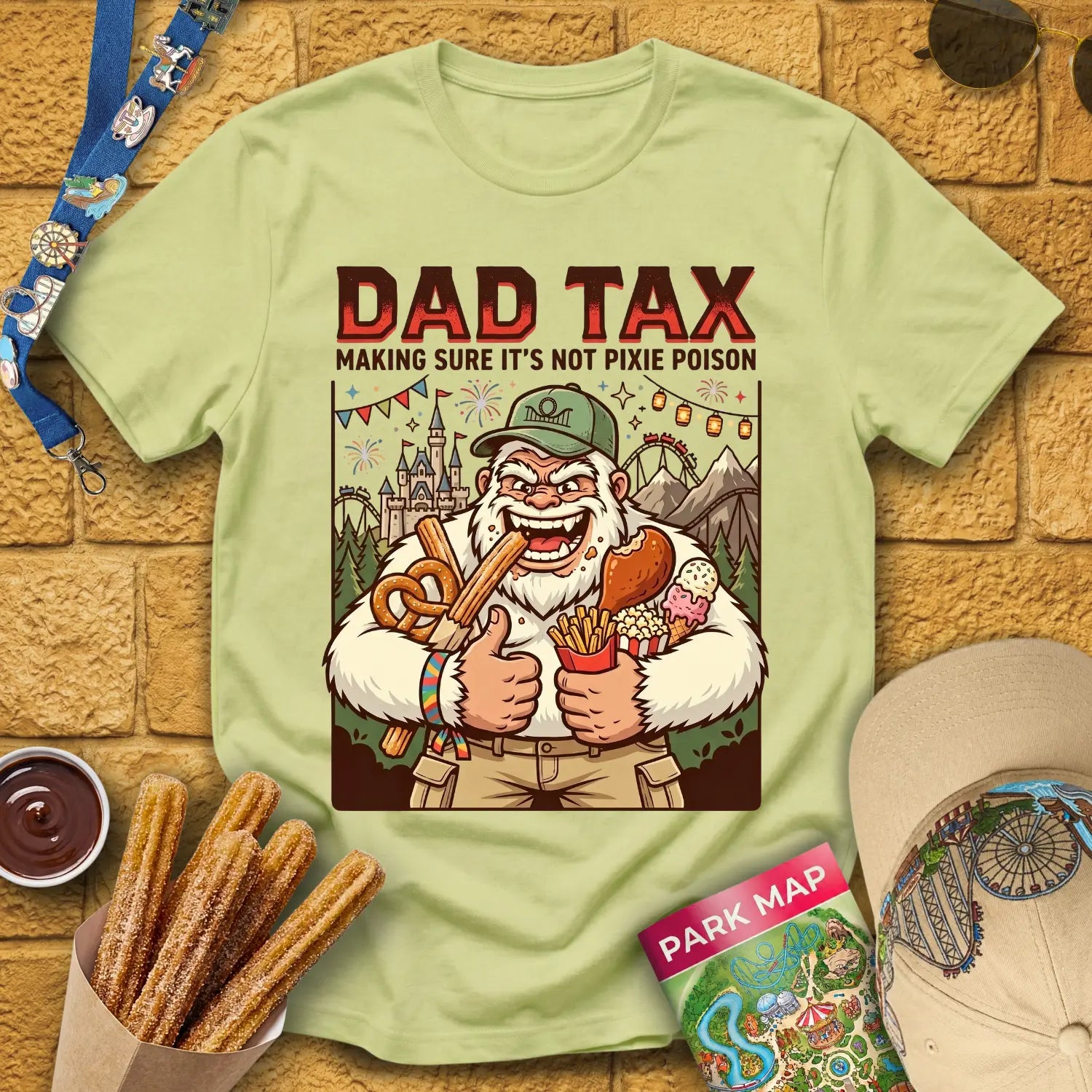 Dad Tax [Comic] T-Shirt for Theme Park Fans (Pistachio)