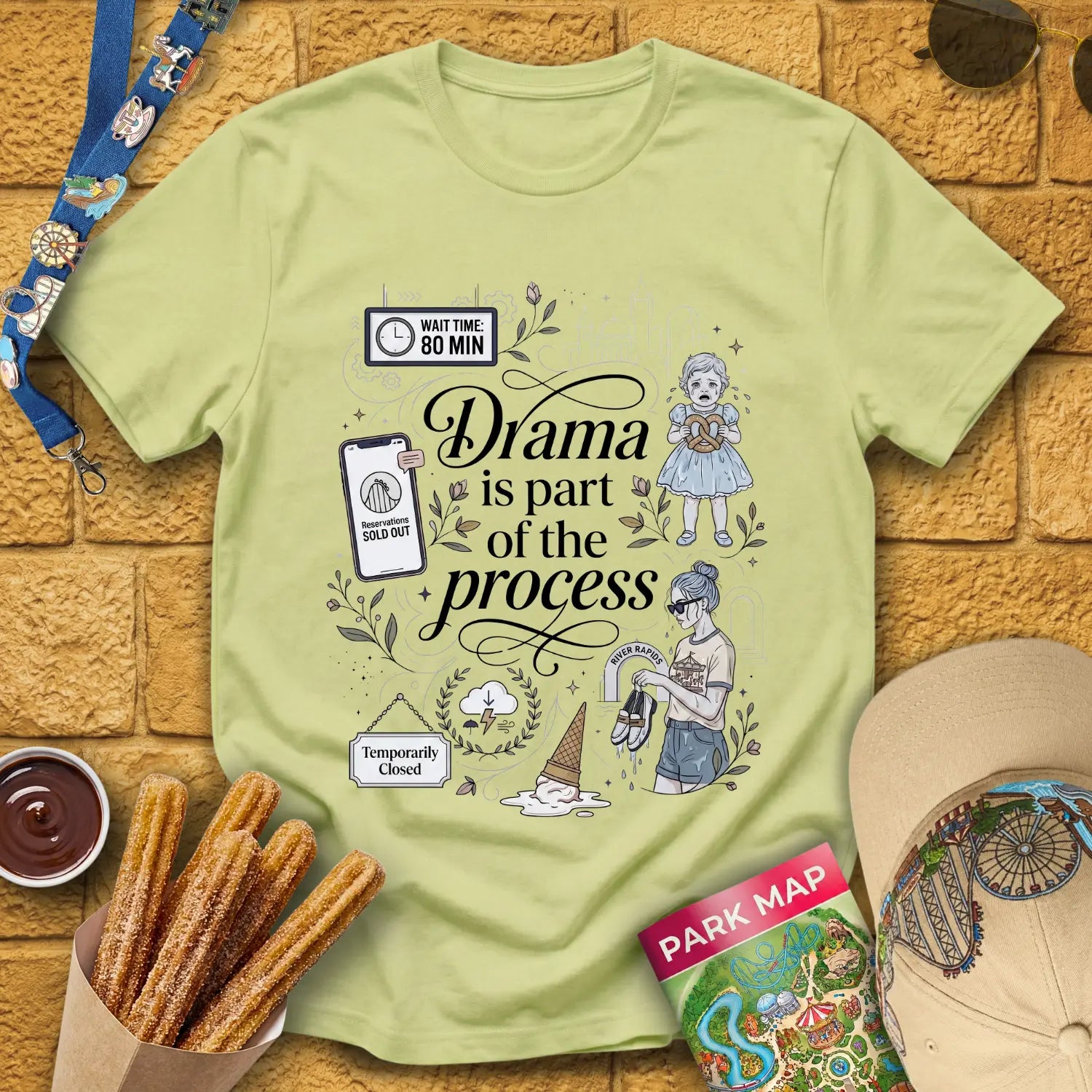 Drama Process [Artsy] T-Shirt for Theme Park Fans (Pistachio)