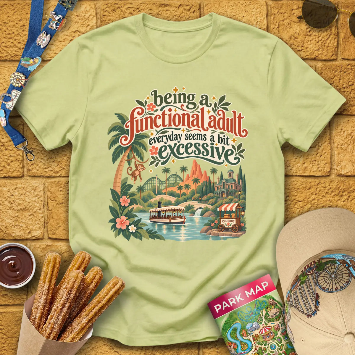 Functional Adult [SleekBoho] T-Shirt for Theme Park Fans (Pistachio)