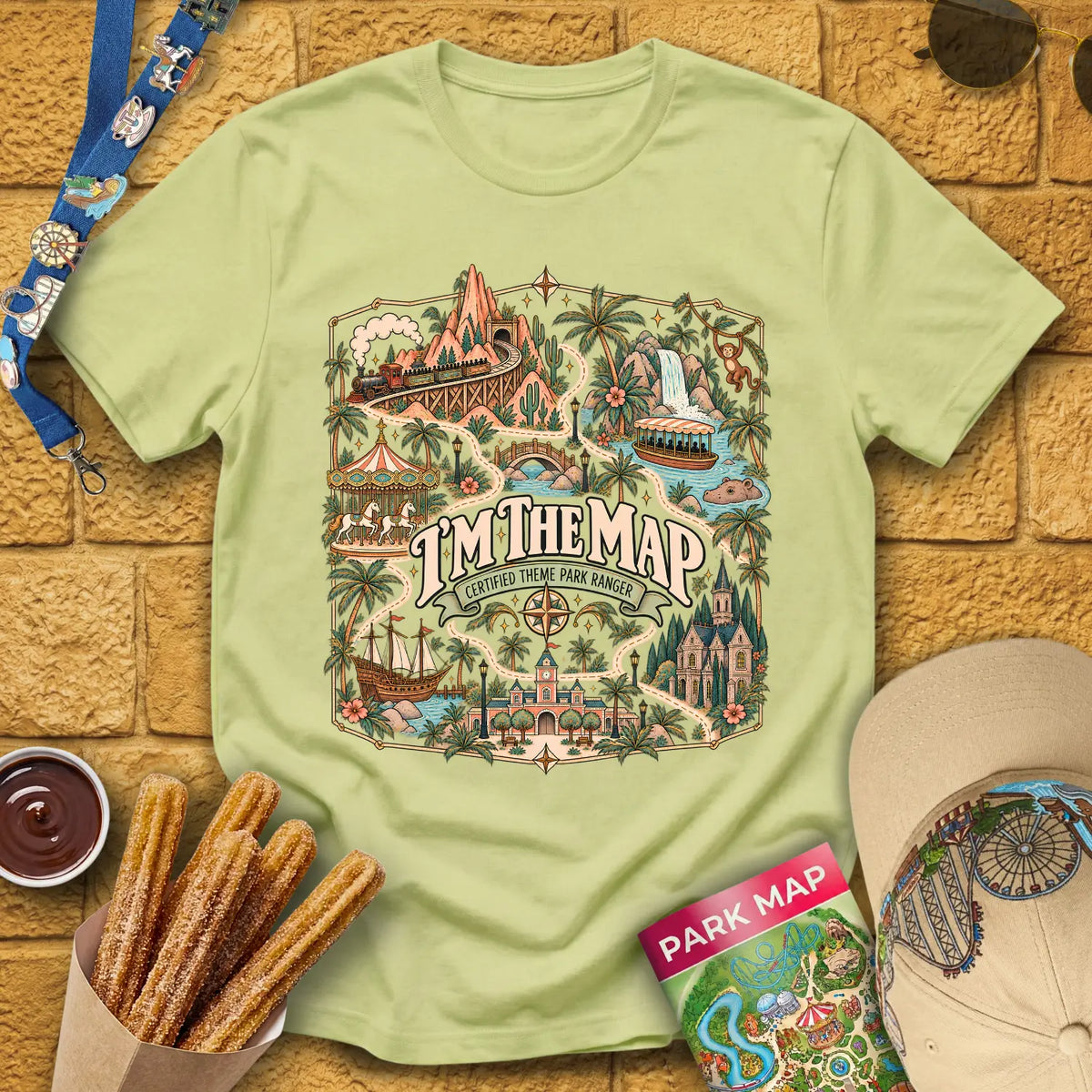 I'm The Map [Boho] T-Shirt for Theme Park Fans (Pistachio)
